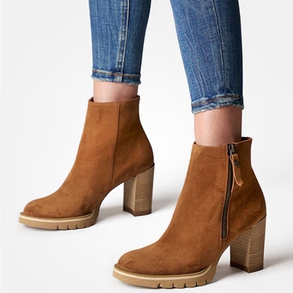 PAUL GREEN WOMEN SLOANE WESTERN BROWN SUEDE HEELED ZIP BOOTS size UK 7.5 US 10 - Picture 1 of 7
